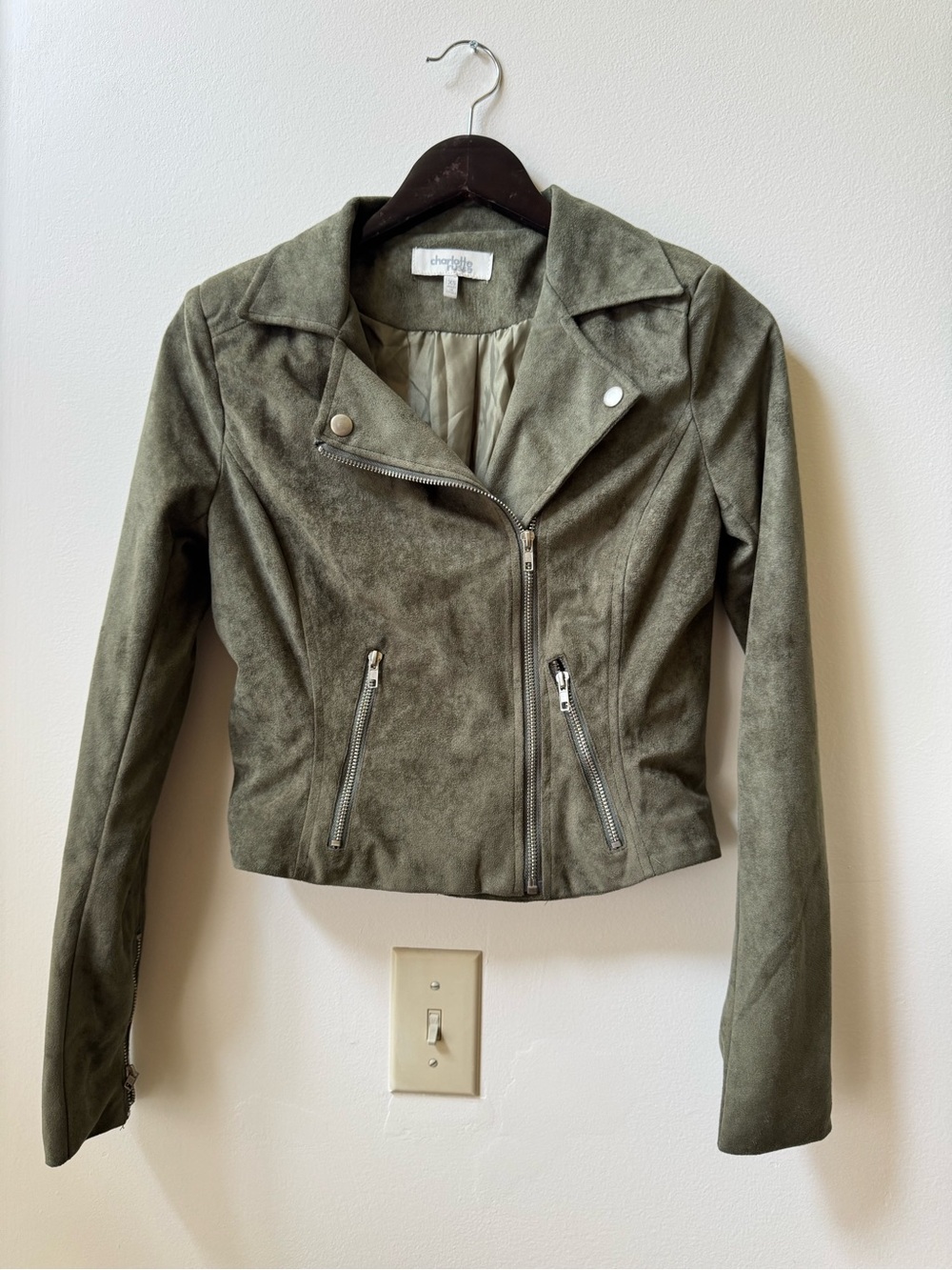 Charlotte Russe Olive Green Faux Suede Moto Zip Jacket